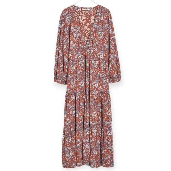 Madewell XS Woodland Floral Challis Dress brown blue purple EUC - Picture 2 of 14